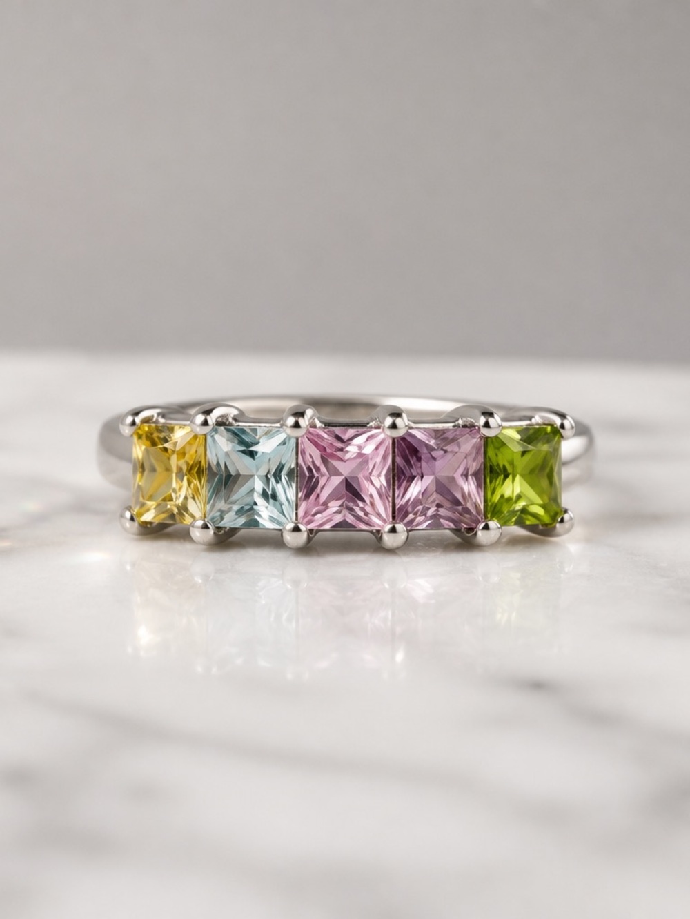 Size 6.5 Multi-Color Glass 925 Sterling Silver Ring